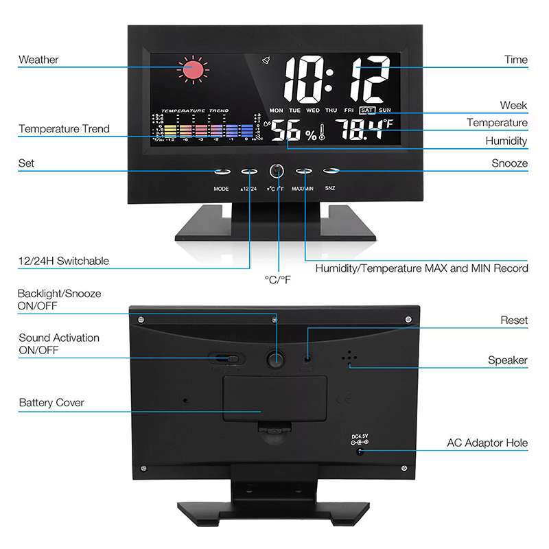 Cithway® Digital Weather Monitoring Calendar Desk Clock